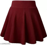 Crepe, flared mini skirt by Dhabale Fabrics for women. Solid pattern, available in sizes 26-34