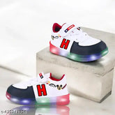 Red synthetic leather and rubber LED light waterproof breathable shoes for kids up to 7 years, ideal for indoor/outdoor play