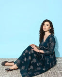 Georgette gown with pant dupatta, premium quality, printed net design, XL/XXL size