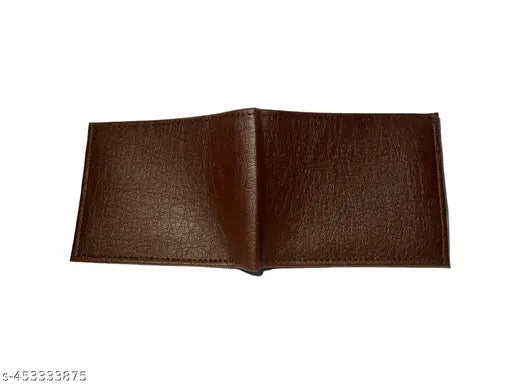 Brown faux leather premium quality men's album wallet, 2 compartments, solid pattern, free size (14cm x 10cm)