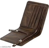 Brown Faux Leather/Leatherette Bifold Men's Wallet, 6 card slots, trendy design, perfect gifting option