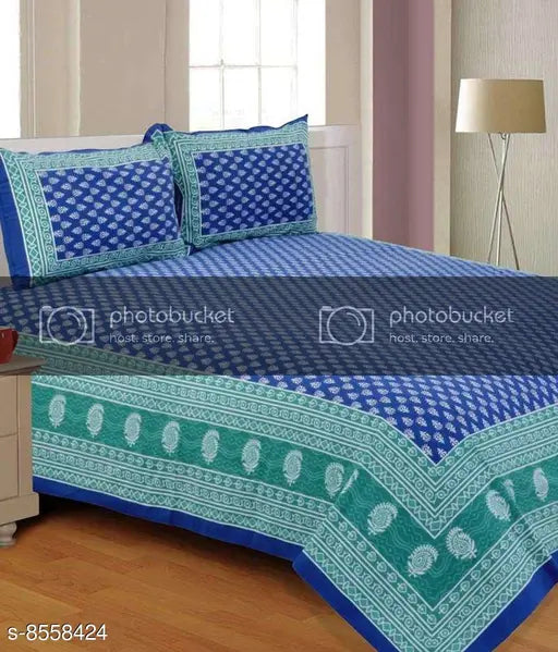 Multicolor Rajasthani Jaipuri Printed King Size Cotton Bedsheet with 2 Pillow Covers, Queen size (95 x 85 in)