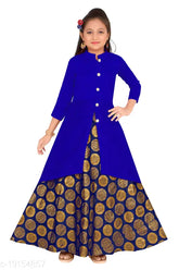 Girls pack of 2, jacquard lehengas in art silk with three-quarter sleeves, solid pattern and stitched net. Indian traditional wear for girls aged 4-15 years