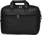 Black leather men's messenger bag by Kim Bag House, featuring two compartments. Free-size dimensions: 13" x 10" x 13". Made in India
