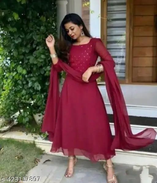 Classic Georgette embroidered net dress with long sleeves, women's size S-XXL for feminine fashion