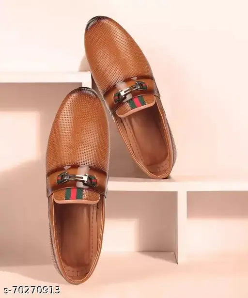 Textured synthetic leather loafers for boys age 2 - 10 years, tan color, slip-on style