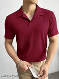 Trendy men's solid Lycra polo neck T-shirt, short sleeves, regular fit for M, L, XL, XXL