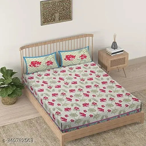 Multi-color printed cotton flat sheets, superfine floral pattern, Kamal brand, summer season, double queen size (90x108 inches), origin: India