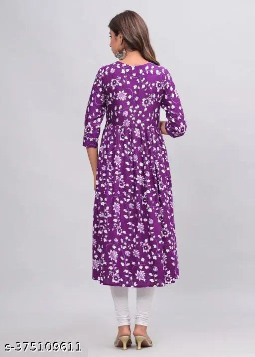 Rayon Aliya Cut Kurti, vibrant printed three-quarter sleeves for women, Indian fashion