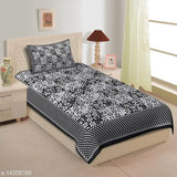 Black cotton pillow combo & blue chakri, Indian-made decorative duo for single bed (100x63in x 2)