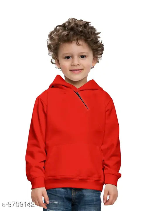 Unisex cotton blend hoodie for kids, solid color, long sleeves, sizes range from 2-3 years to 15-16 years, made in India