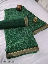 Georgette Maharani Bandhani Saree with unstitched blouse piece, features floral print for daily wear and casual occasions, Indian origin