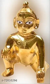 Pure brass Krishna idol, "Laddu Gopal" with laddu in hand, Indian artifact