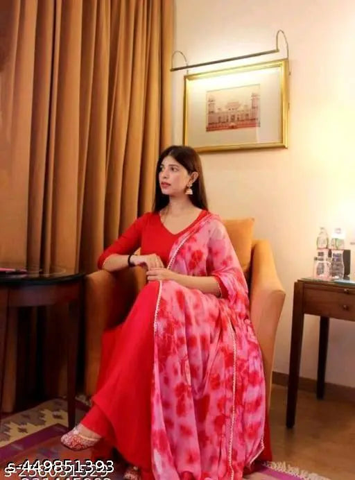 Red Rayon Duppata solid pattern, best quality Indian clothing for women, long sleeves fashion wear
