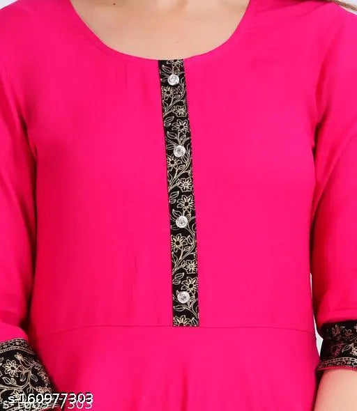 Rayon anarkali kurti, three-quarter sleeves, single solid color design, Indian ethnic wear for ladies