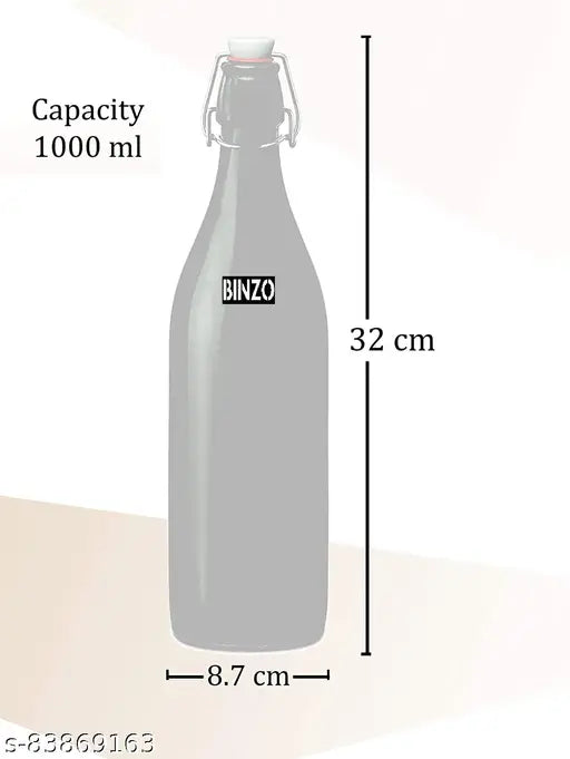 Colorful 1-liter BINZO glass bottles with stopper (set of 4) for fridge storage, ideal for beverages, smoothies, soda & water