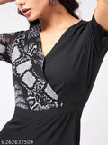 Women's polyester snake print overlap jumpsuit with short sleeves, featuring unique design and bold yoke, size N (XS: 32-30-34 in, S: 34-32-36 in, M: 36-34-38 in, XL: 40-38-42 in)