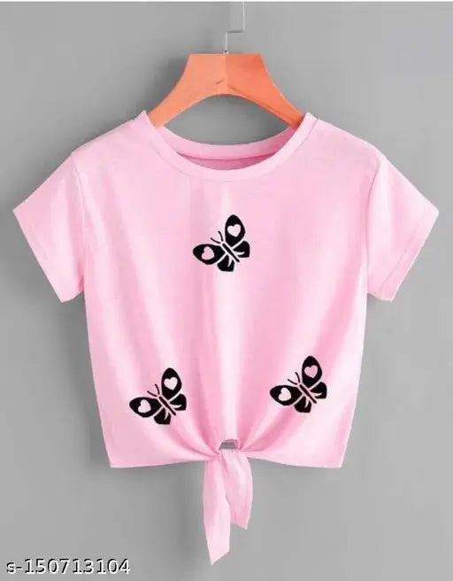 Short-sleeved printed t-shirt for girls and women, vibrant design, size S to XL, made in India