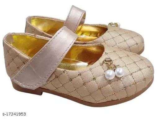 Golden synthetic ballerinas for girls partywear, size 9 to 10 years, India origin