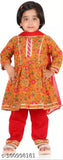 Girls ethnic set, Rayon A-line palazzos with printed three-quarter sleeves, Indian traditional clothing for kids