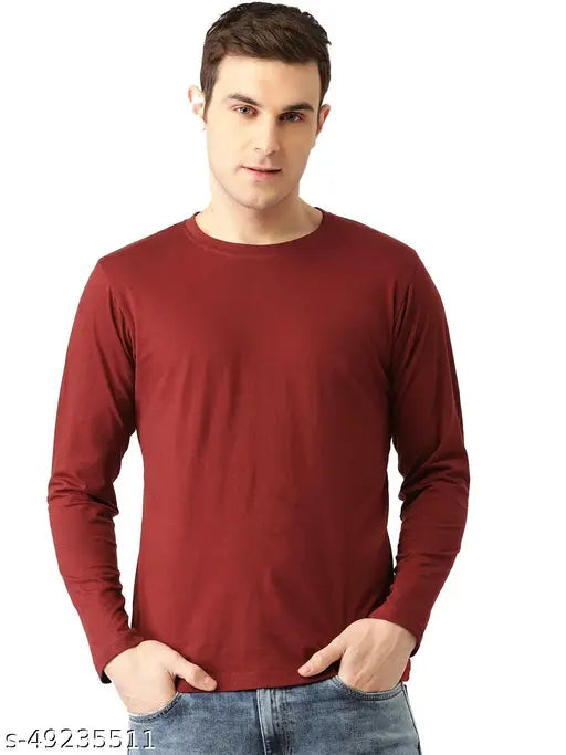 Organic Chics maroon solid cotton men's full sleeve t-shirt, perfect for gym wear and everyday style in various sizes (S-XL) from India