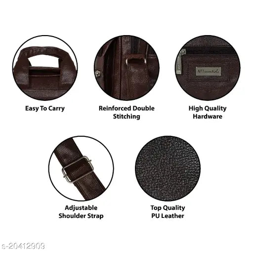 Green dark brown polyester unisex sling bag, perfect for travel or business, three compartments