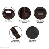 Green dark brown polyester unisex sling bag, perfect for travel or business, three compartments