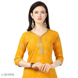 Solid yellow crepe kurta set with Sharara, printed net pattern, three-quarter sleeves, women's traditional Indian ethnic wear (XL, bust size 42in, kurta length size 46in)