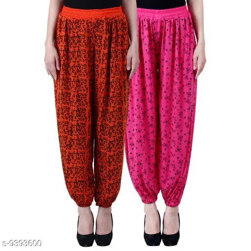 Orange-Pink printed viscose rayon harem pants (pack of 2), vibrant ethnic wear for women