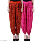 Orange-Pink printed viscose rayon harem pants (pack of 2), vibrant ethnic wear for women