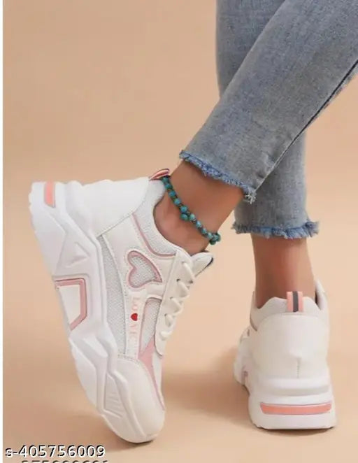 White mesh Megpar Girl casual sneaker, comfortable PVC sole for women's fashionable look, India-origin footwear on display