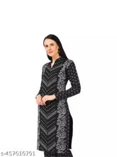 Black woolen kurti, long-sleeved, printed combo, high-quality, Indian fashion