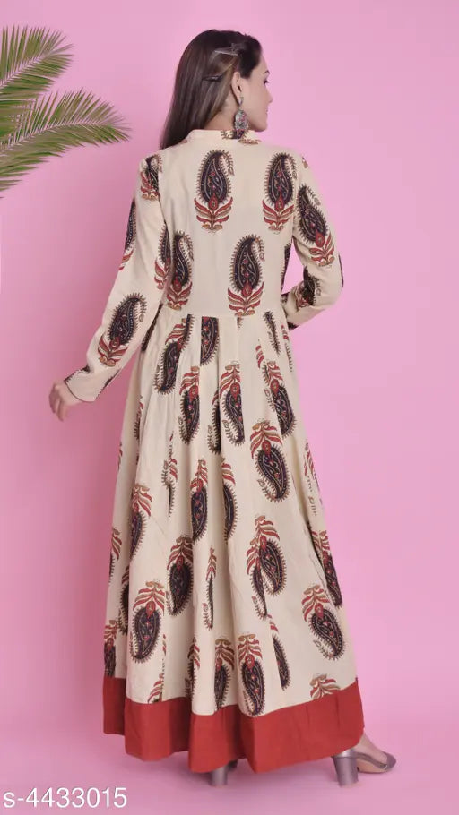 Cotton paisley printed Angrakha kurti, long sleeves, Indian women's fashion