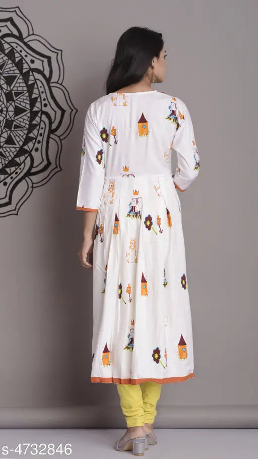 Rayon Vyomini Couturier Kurti, printed Indian women's fashion, size M-XL up to 44in length