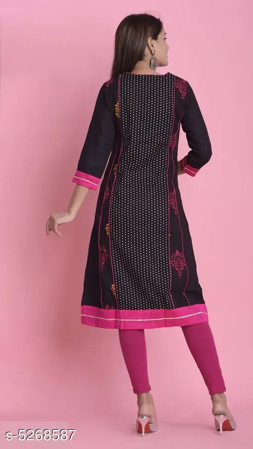 Cotton micro printed A-line kurti, three-quarter sleeves, XS-M, Indian ethnic wear