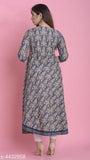 Blue floral printed cotton asymmetrical kurti, three-quarter sleeves, Indian fashion apparel