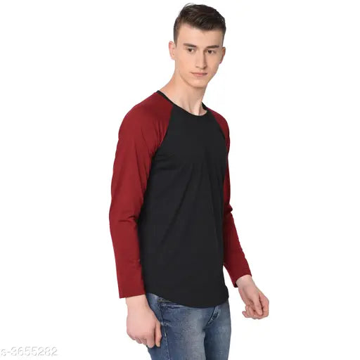Elegant cotton long-sleeve T-shirt, solid design in various sizes from S to XXL, made in India