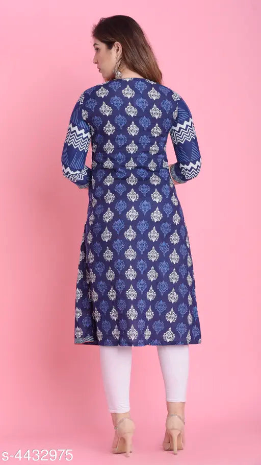Cotton ethnic motif printed layered kurti for women, three-quarter sleeves, Indian handloom fashion