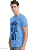 Mens biker printed cotton t-shirt, short sleeves, live your life design. (Size S: 39in x 27in, M: 40in x 27.5in, L: 42in x 28in, XL: 44in x 28.5in, XXL: 46in x 29in, XXXL: 48in x 29.5in) Made in India