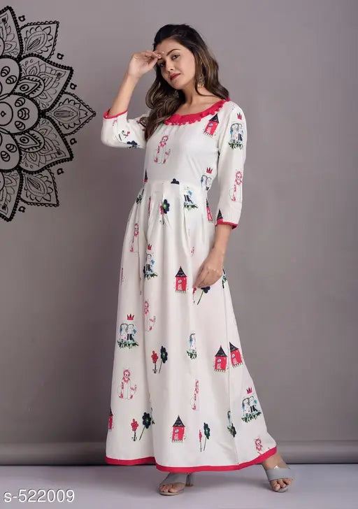 Printed rayon kurti for women, vibrant Indian fashion in size L