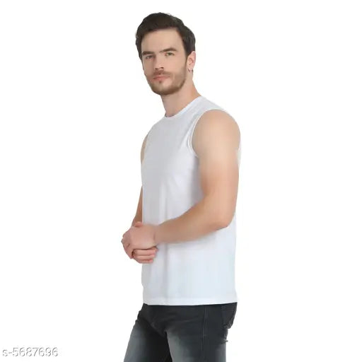 Trendy men's sleeveless cotton t-shirt, solid color from India