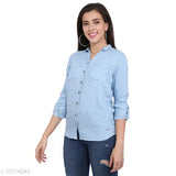 Solid lyocell denim shirt for girls/women, three-quarter sleeves, made in India