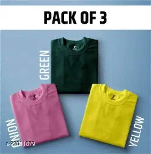 Classy sensational men's cotton short sleeve solid T-shirts, pack of 3 for stylish fashion