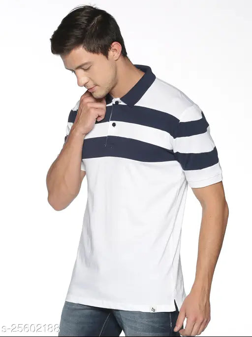 Adro Premium Cotton White Colorblocked Men's Polo T-Shirt, Indian homegrown brand for stylish summer fashion