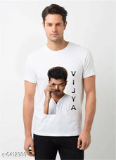 Attractive men's cotton short-sleeve T-shirt with printed design, size M (40in chest, 27in length), made in India