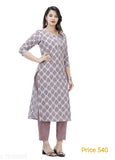 Stylish cotton print kurta and pants set, three-quarter sleeves, single size M-XXXL, Indian origin