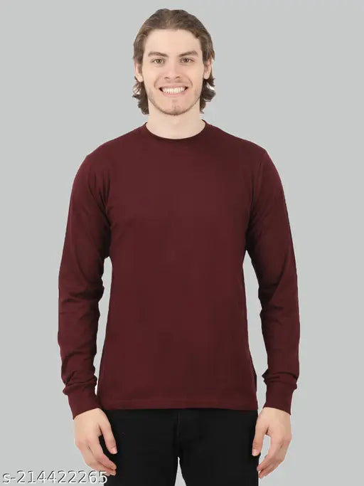 Trends Tower Men's solid cotton full sleeve t-shirt, bio-washed and azo free dyed, premium quality from India (M: 40in/28in, L: 42in/29in, XL: 44in/30in, XXL: 46in/31in)