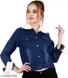 Solid plain denim women's jacket, long sleeves, quality finishing, India