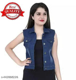 Denim sleeveless dark slvess jacket - versatile all-season piece for comfortable layering with shirts, Made in India (S: 36in bust/19in length, M: 38in bust/19in length, L: 40in bust/20in length, XL: 42in bust/20in length)