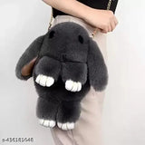 Black canvas rabbit sling bag, soft plush design with chain for traveling, ideal for girls' style and daily essentials